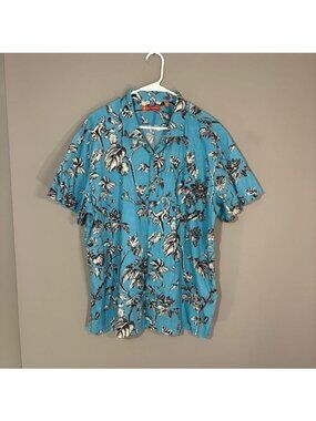 Tori Richard Shirt Mens 2XL Blue Monkey Floral Short Sleeve Button Up Hawaiian